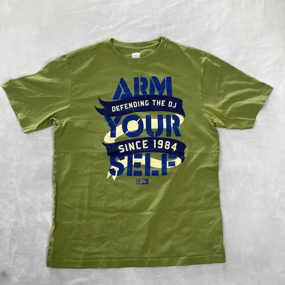 Adidas Def Jam T-Shirt Mens Large Green Arm Yourself DJ Graphic Hip Hop Tee